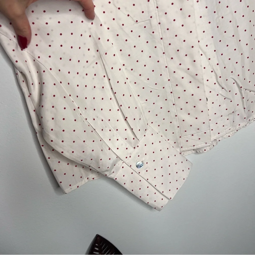 M19 Free People White Red Silk‎ Polka Dot Button Down Shirt